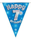 Happy 7th Birthday Blue Holographic Bunting