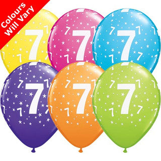 Age 7 Latex Balloon Multi Coloured - 25 Pack (Available in Singles)
