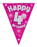 Happy 4th Birthday Pink Holographic Bunting