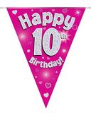 Happy 10th Birthday Pink Holographic Bunting