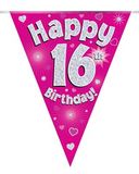 Happy 16th Birthday Pink Holographic Bunting