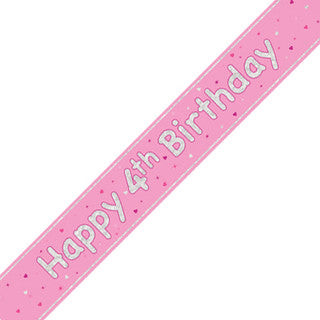 Happy 4th Birthday Pink Glitz Banner