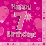 Happy 7th Birthday Pink Napkins 16pkt