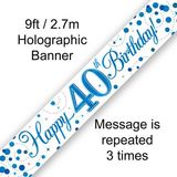 Happy 40th Birthday Blue Sparkling Fizz Banner