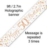 Happy 50th Birthday Rose Gold Sparkling Fizz Banner