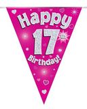 Happy 17th Birthday Pink Holographic Bunting