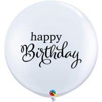 Happy Birthday White Script 3ft Latex Balloon - 2 Pack (also available in Singles)